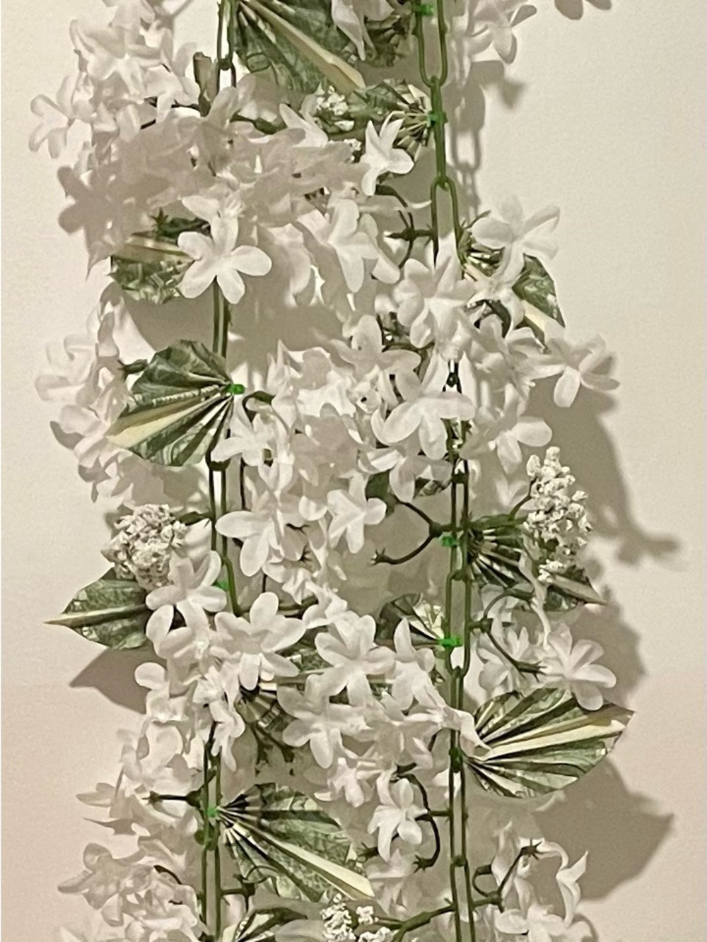 6 ft White Artificial White Flower Garland with real money origami leaves
